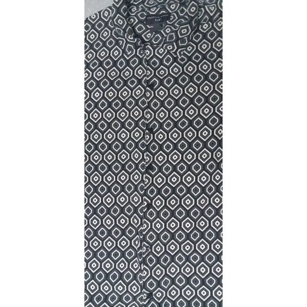 Shaquille O Neal Short Sleeve Button Up Mens Size XLT Gray And White Hexagon...